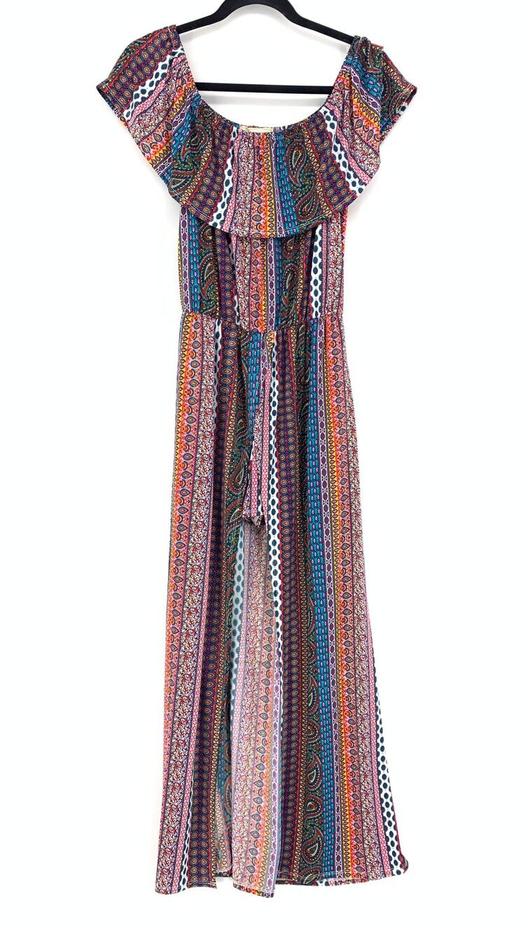 No Comment Women's Size Medium Off Shoulder Romper Multicolor Striped